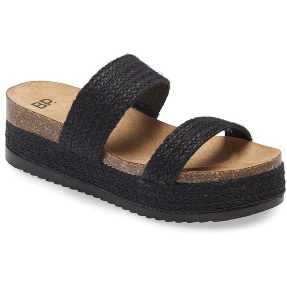 Bp. Tenley Flat Form Slide Sandal Textured Open Toe Black/Brown Size 5.5 - Picture 1 of 6